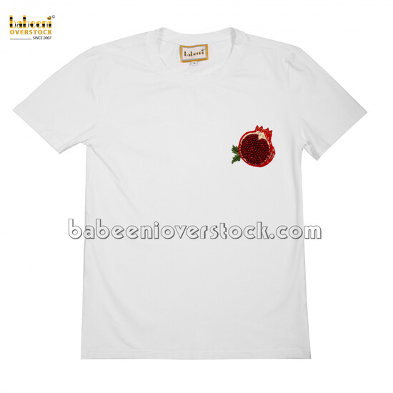 Hand-embroidered pomegranate woman white T-shirt - BB2195